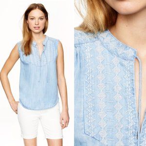 JCrew Factory Embroidered Tie Chambray Top Sz 2